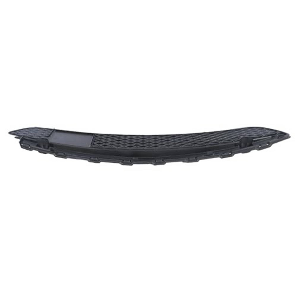 Black front bumper lower grille with curved edge and internal support slots