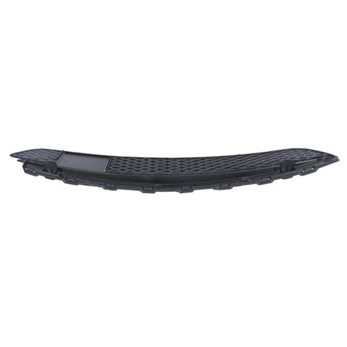 Black front bumper lower grille with curved edge and internal support slots