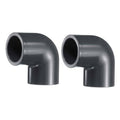 Pair of dark gray 90-degree PVC elbow corner pipe fittings, 1-inch, two-way connectors