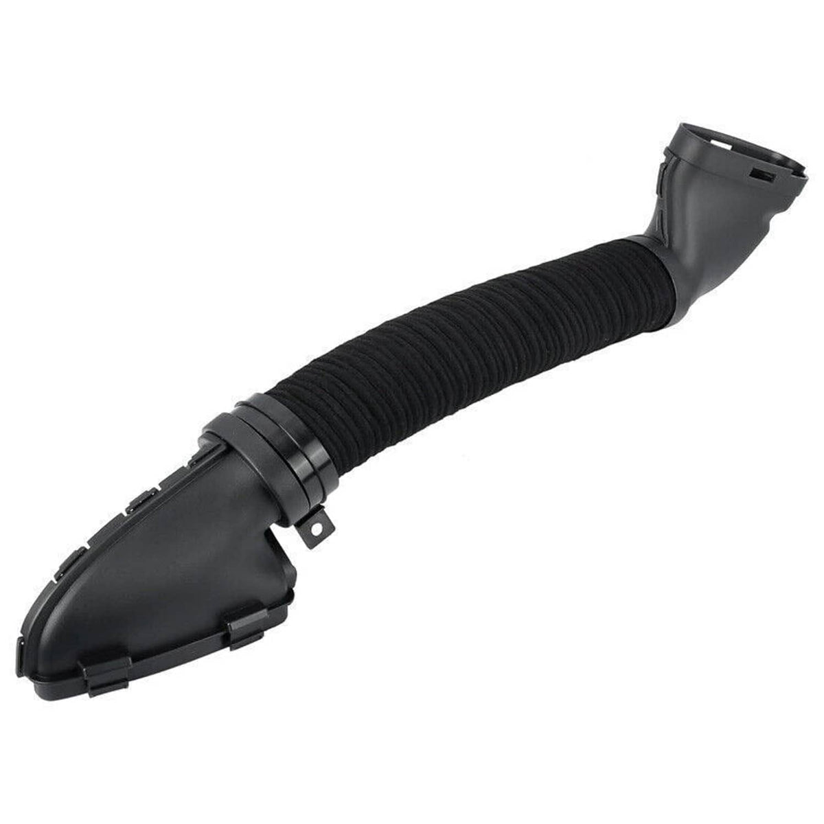 Black air intake hose tube with molded intake housing and ribbed center