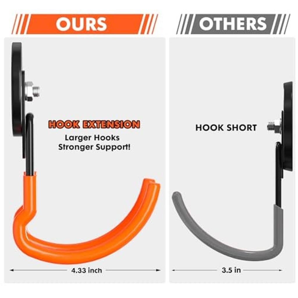 Magnetic hook extension with black base and long orange curved U arm