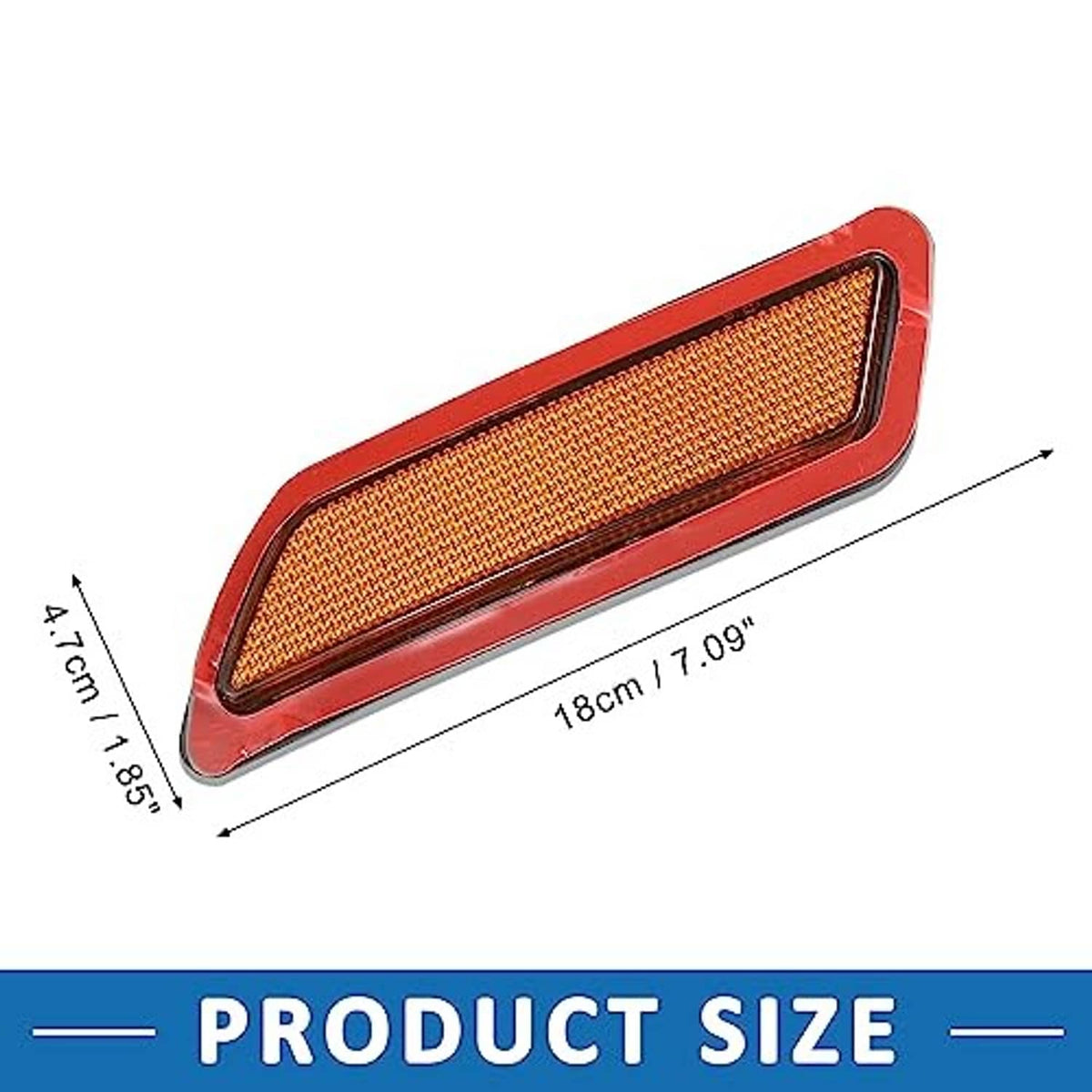 Single front bumper side marker reflector with amber lens and red border