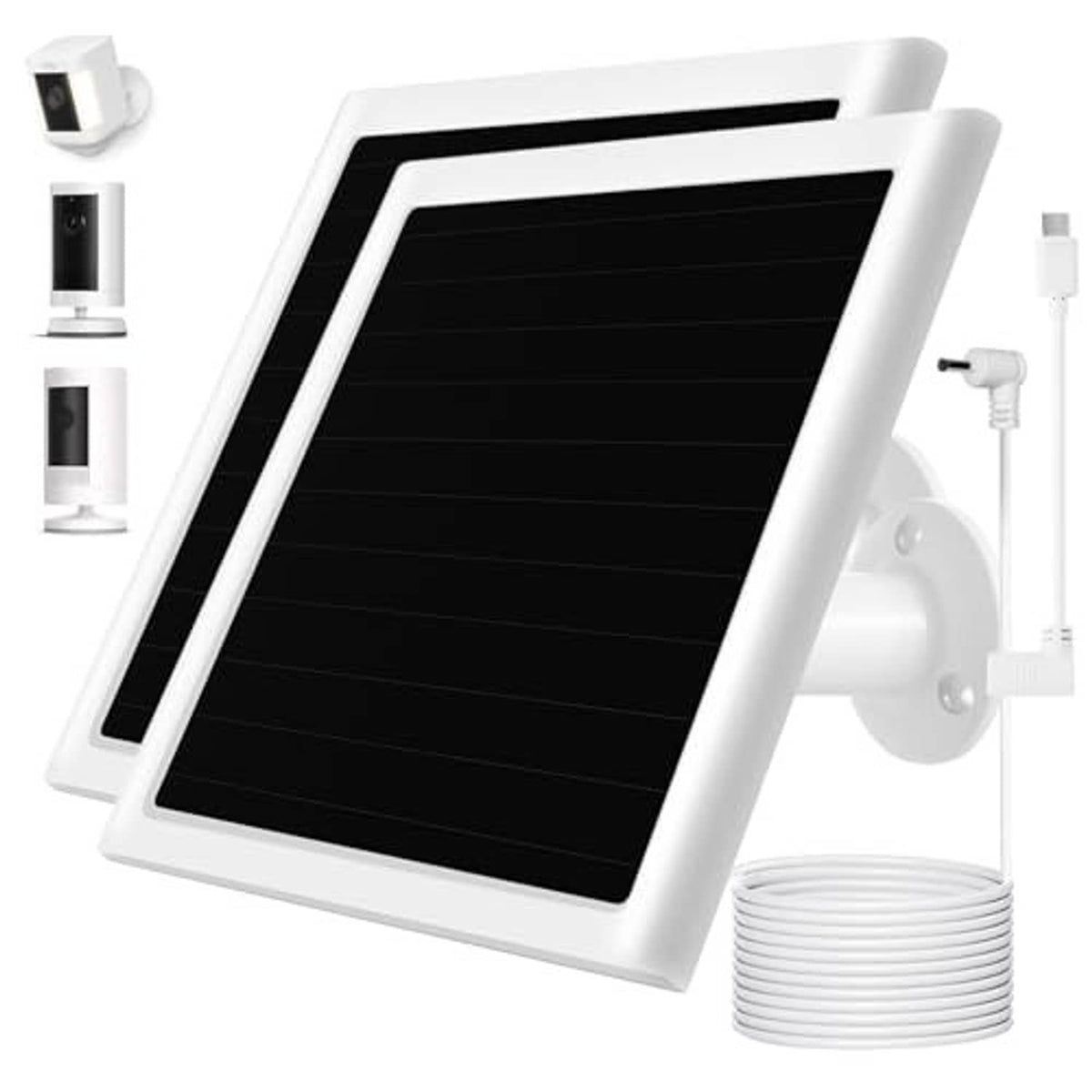White 6W solar panel charger with wall mount bracket and coiled charging cable