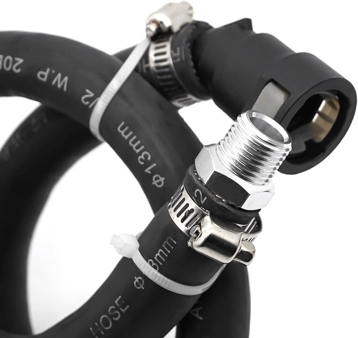 Oil catch can oil separator with black hose and silver threaded fittings
