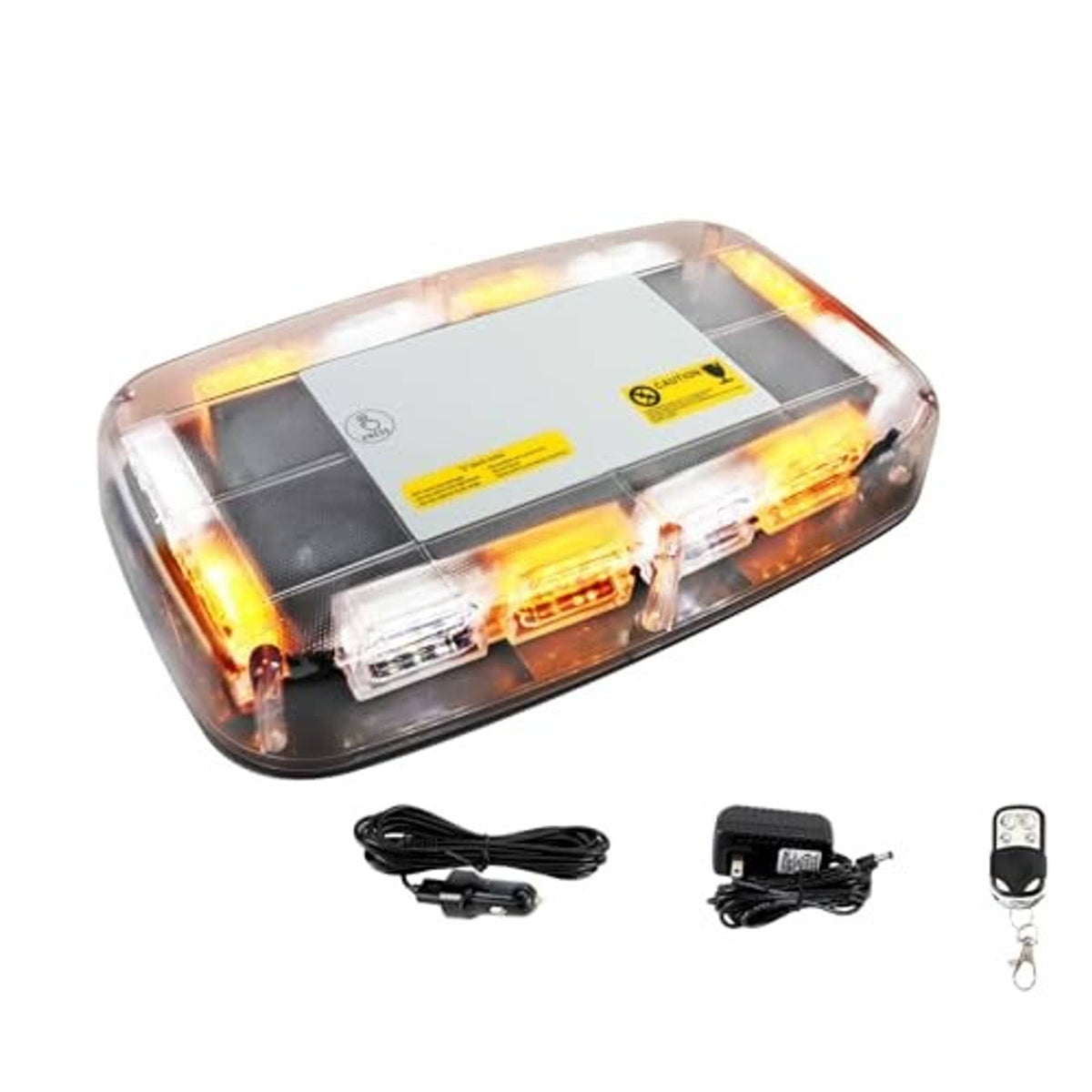 Compact roof top strobe light with clear amber lens and white LED flashes