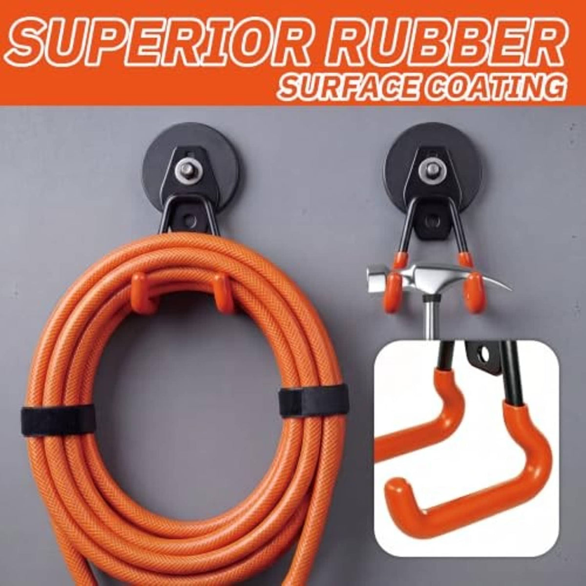 Orange rubber-coated cord loop held by a black magnetic hook with orange arms