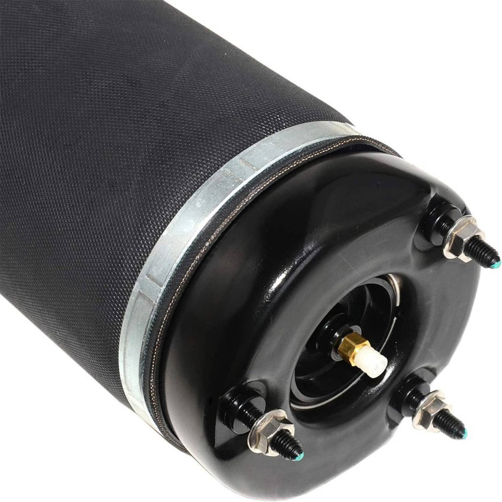Air suspension shock strut end cap with metal mounting bolts and connector ports