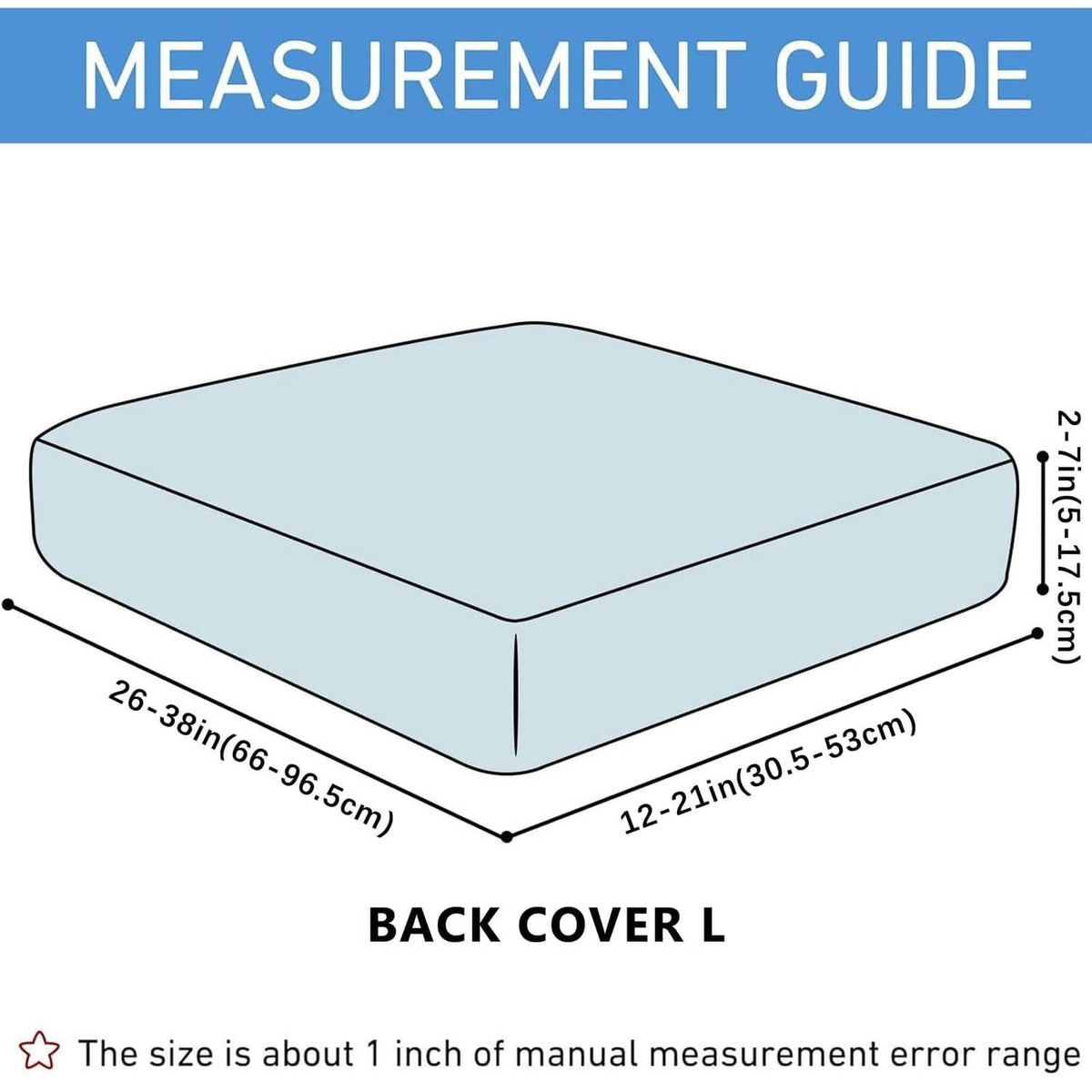 Taupe back cover L size measurement diagram for couch cushion cover
