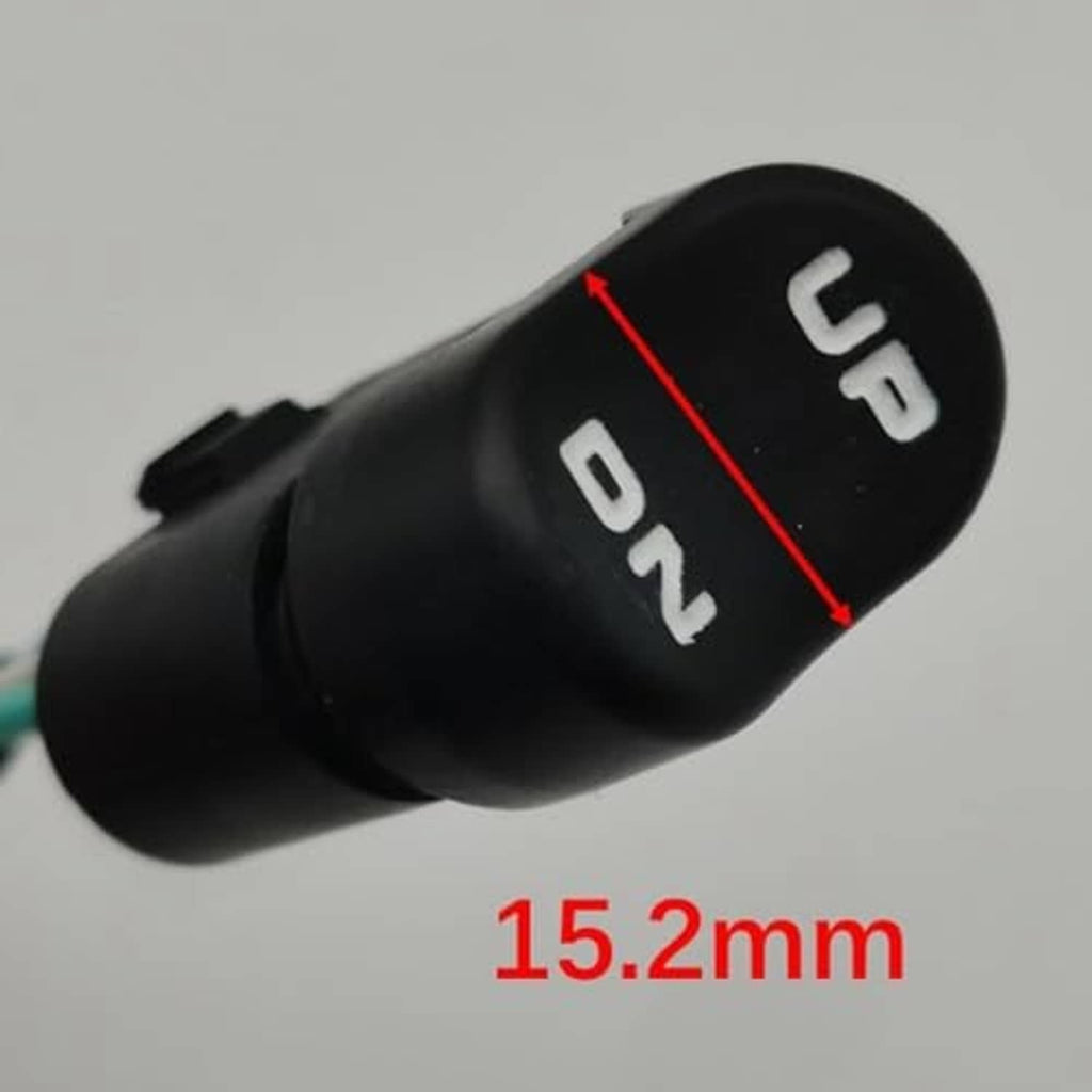 Black trim switch button labeled UP/DN with 15.2mm dimension marked