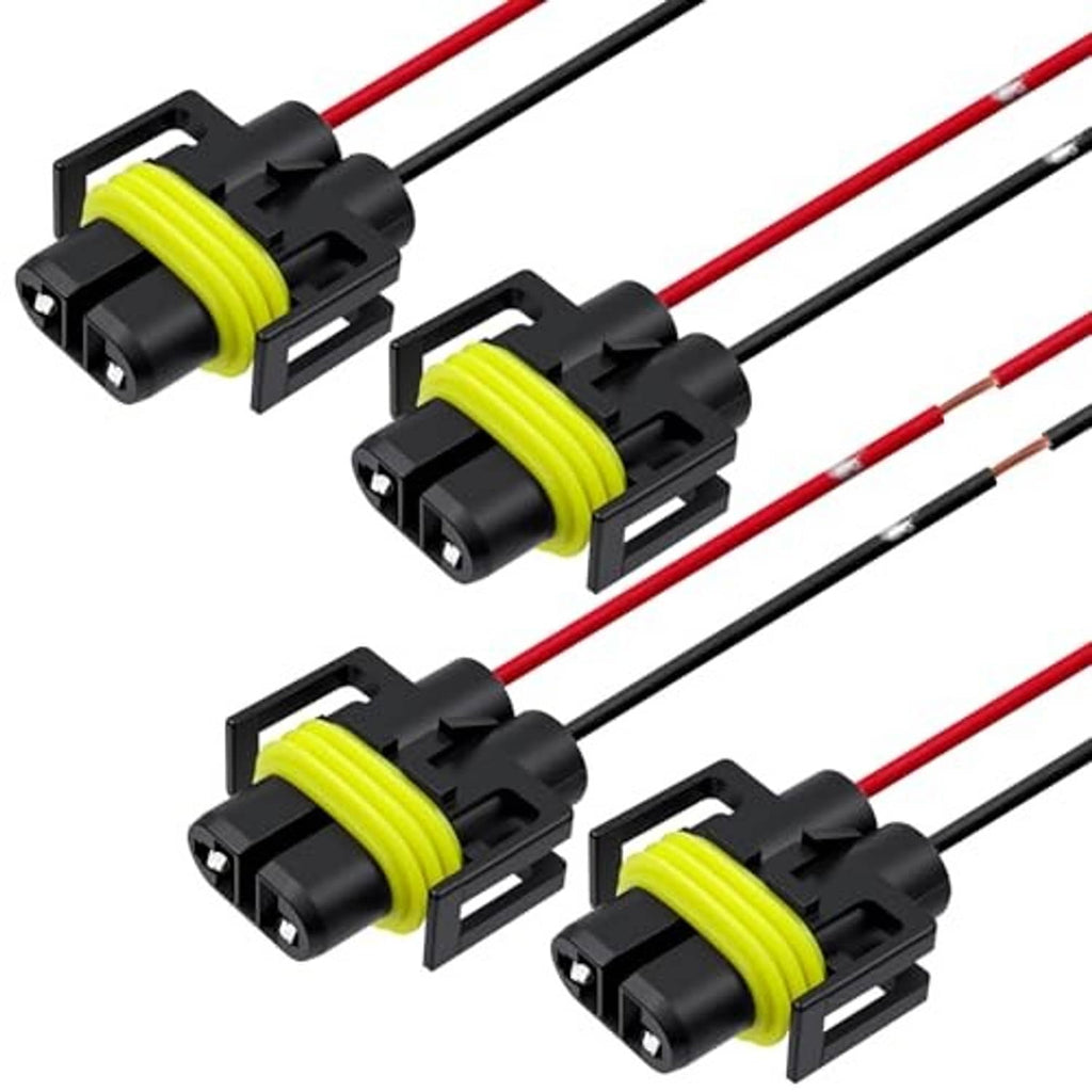 Pair of female pigtail wiring harness connectors with yellow rings and red/black wires