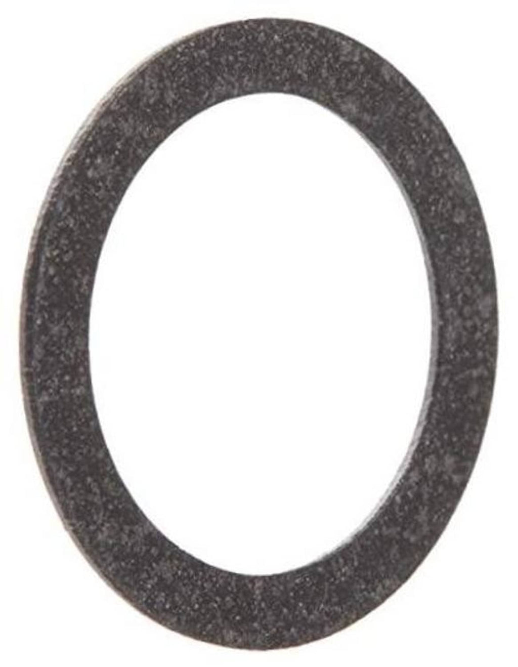 Dark gray drain plug gasket ring with textured surface and oval center hole