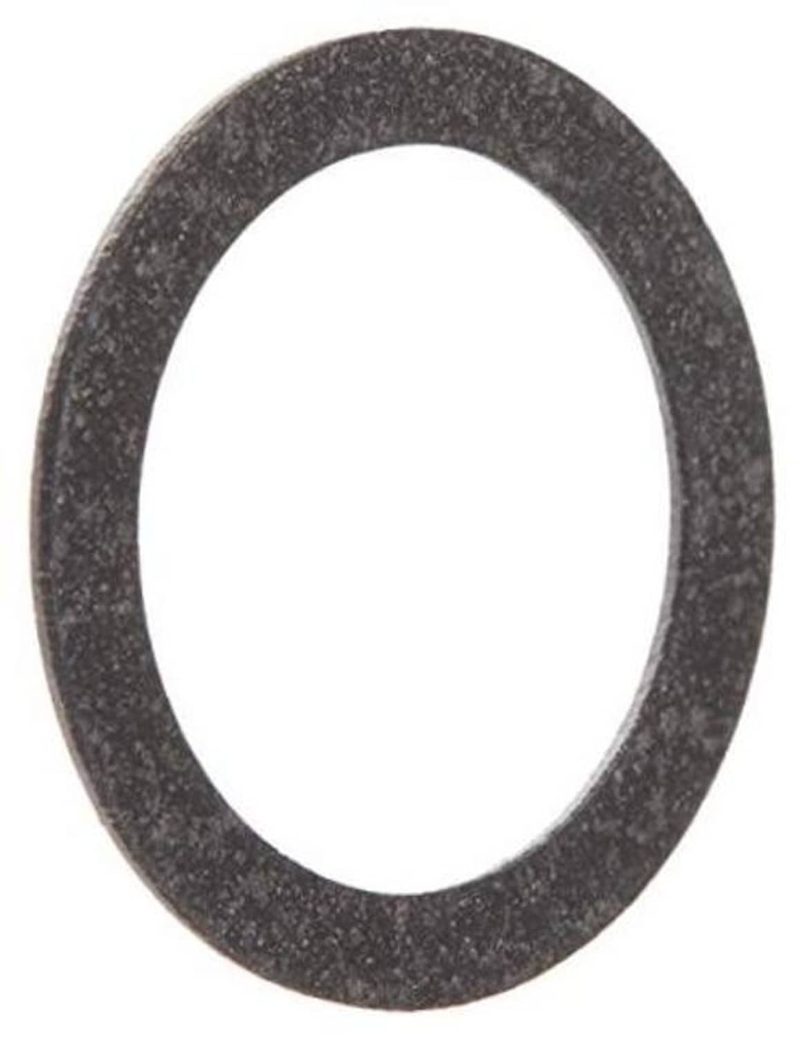Dark gray drain plug gasket ring with textured surface and oval center hole