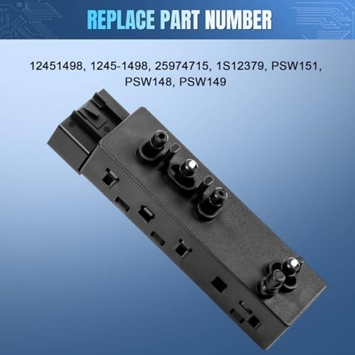 Black power seat switch with multiple connector ports and mounting pins