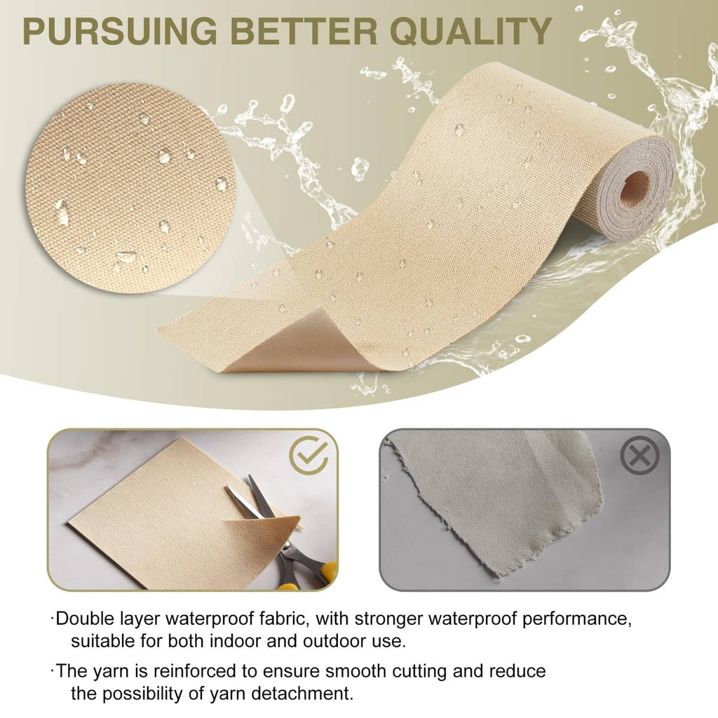 Beige canvas repair tape roll with water-splash texture on fabric surface