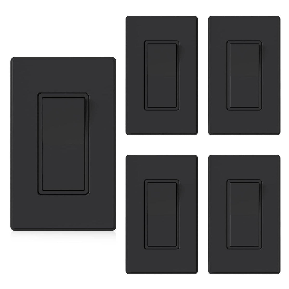 Matte black single wall switch with rectangular rocker and wall plate
