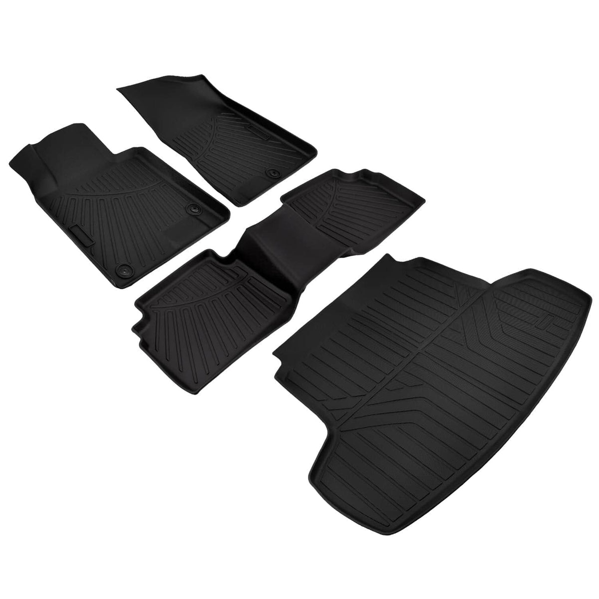 All-weather black car floor mat set with textured grip and raised edges