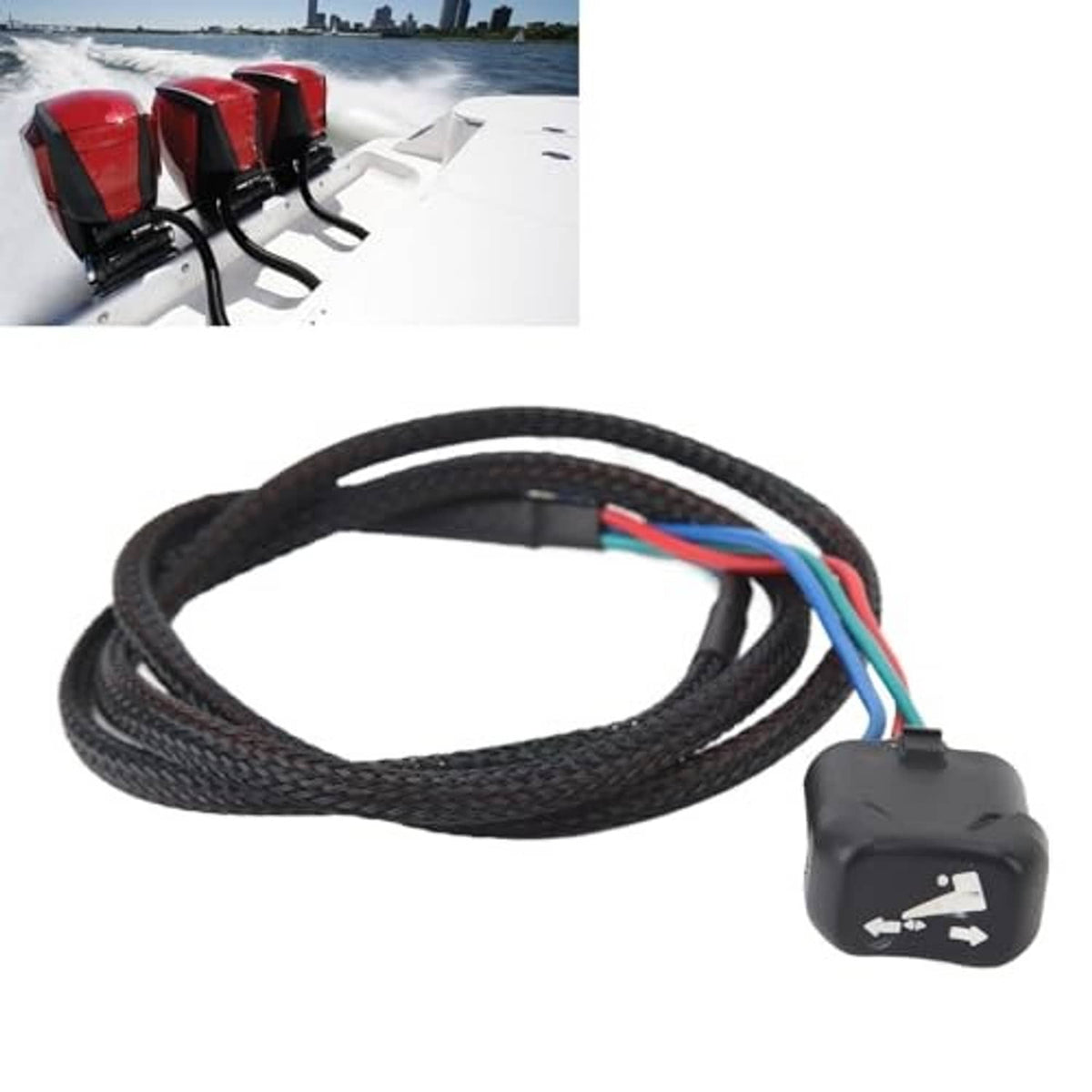 Outboard trim tilt switch wiring harness with black rocker module and cable leads