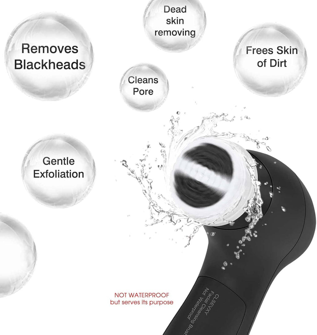 Electric facial cleansing brush head with water spray near the rotating bristles