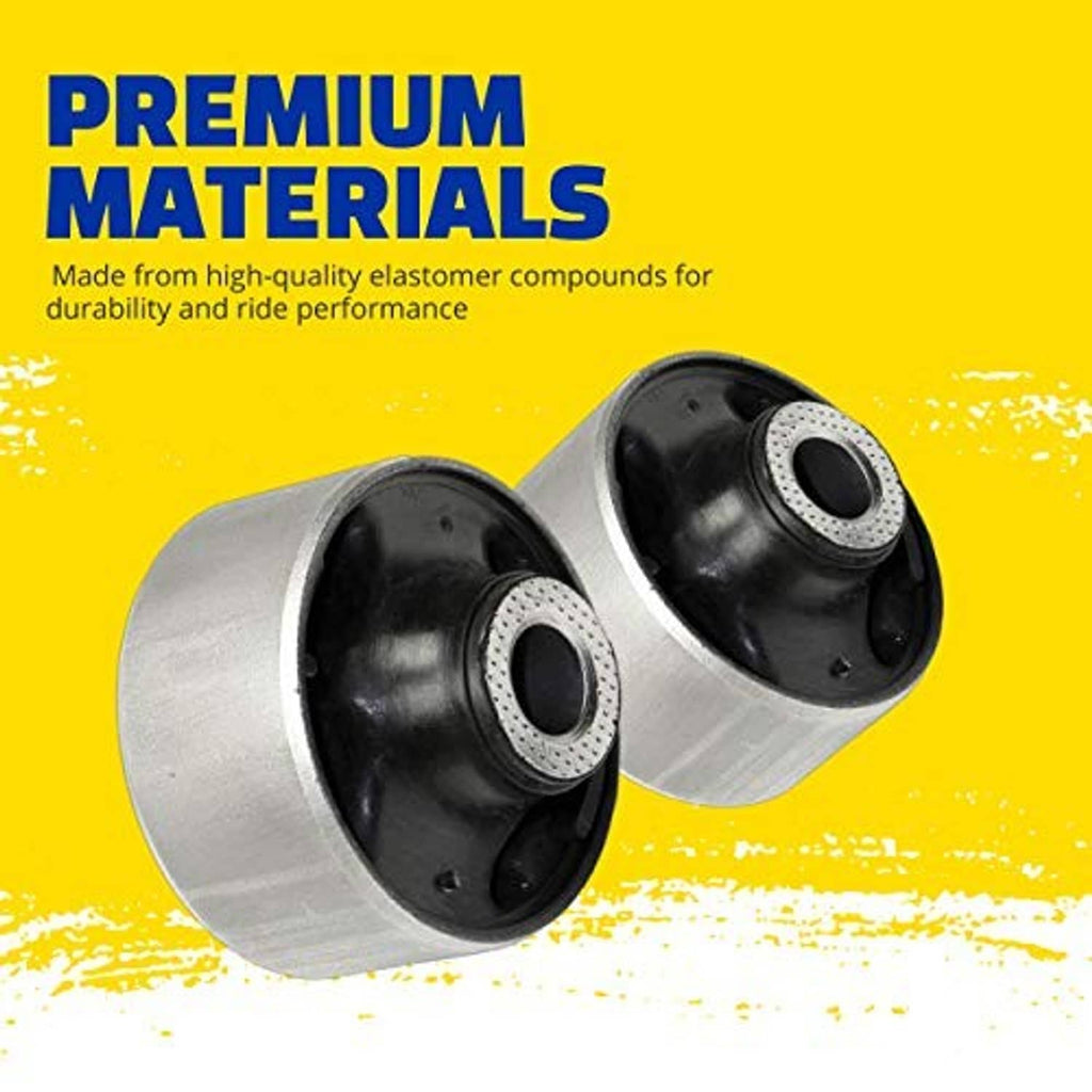 Two suspension bushing assemblies with grey metal housings and black rubber centers