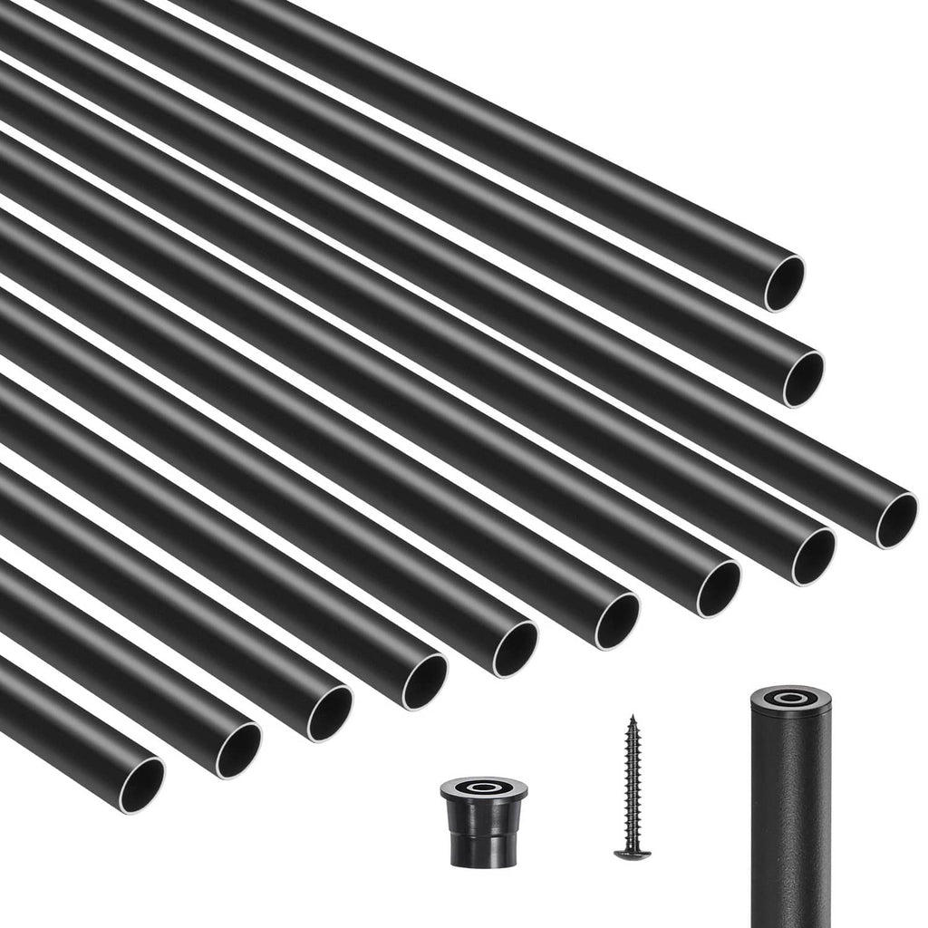 Matte black aluminum round deck baluster tubes, 36 in, with hollow ends.