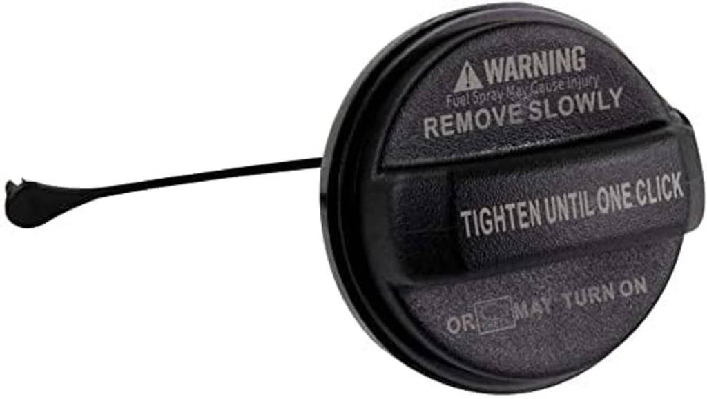 Fuel tank filler gas cap, black with tighten until one click marking and tether