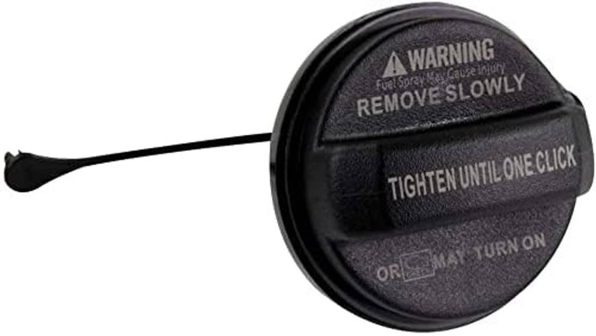 Fuel tank filler gas cap, black with tighten until one click marking and tether