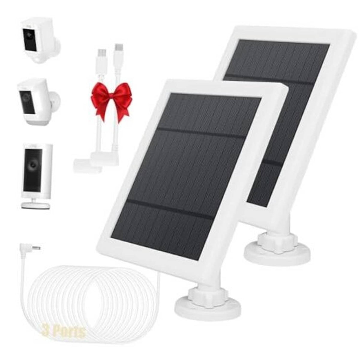 White solar panel charger with dark rectangular photovoltaic surface and wall mount stand