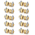 Solid brass garden hose repair connector set with 3/4 in barb fittings and metal clamps