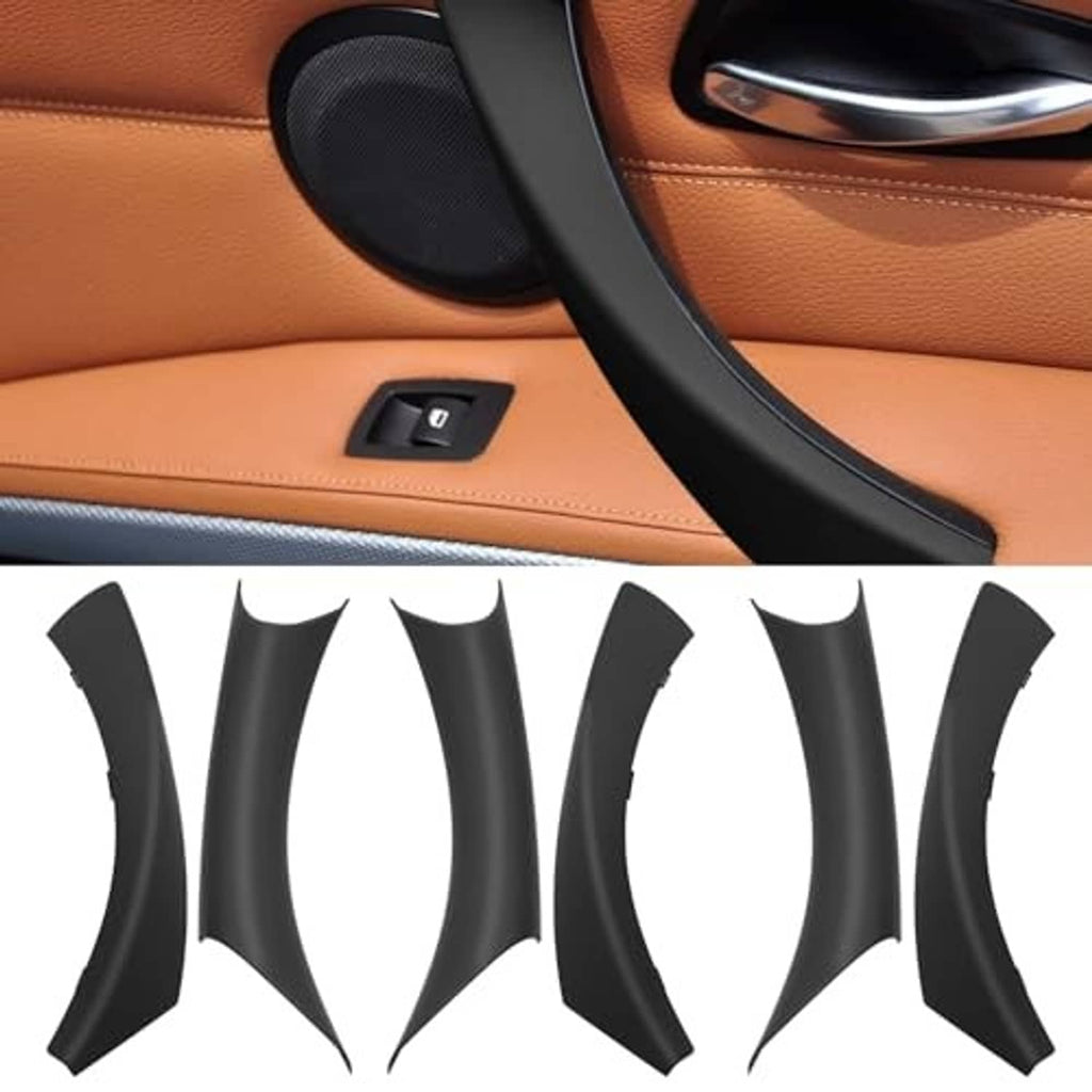 Set of 6 black door handle covers, curved shapes shown on a white background.