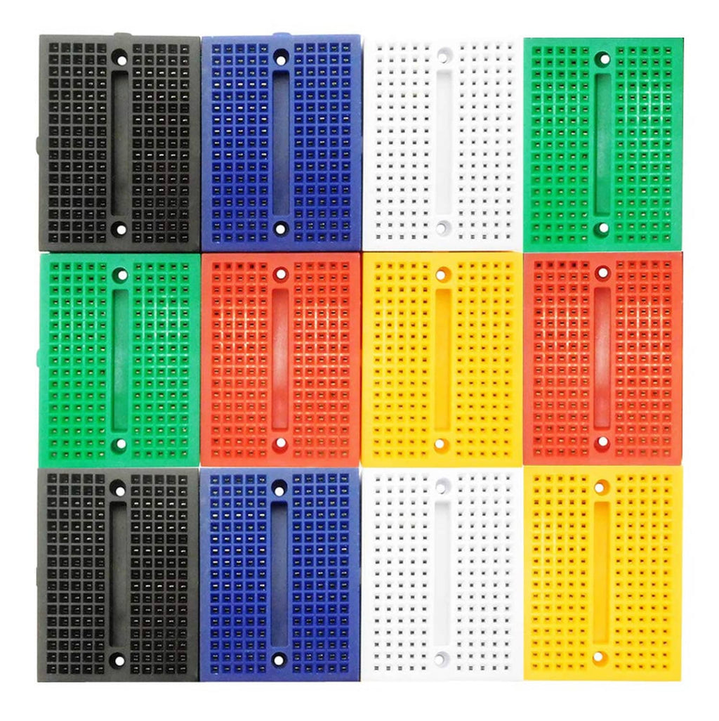 Mini solderless breadboard set with multi-color boards and rows of pin holes