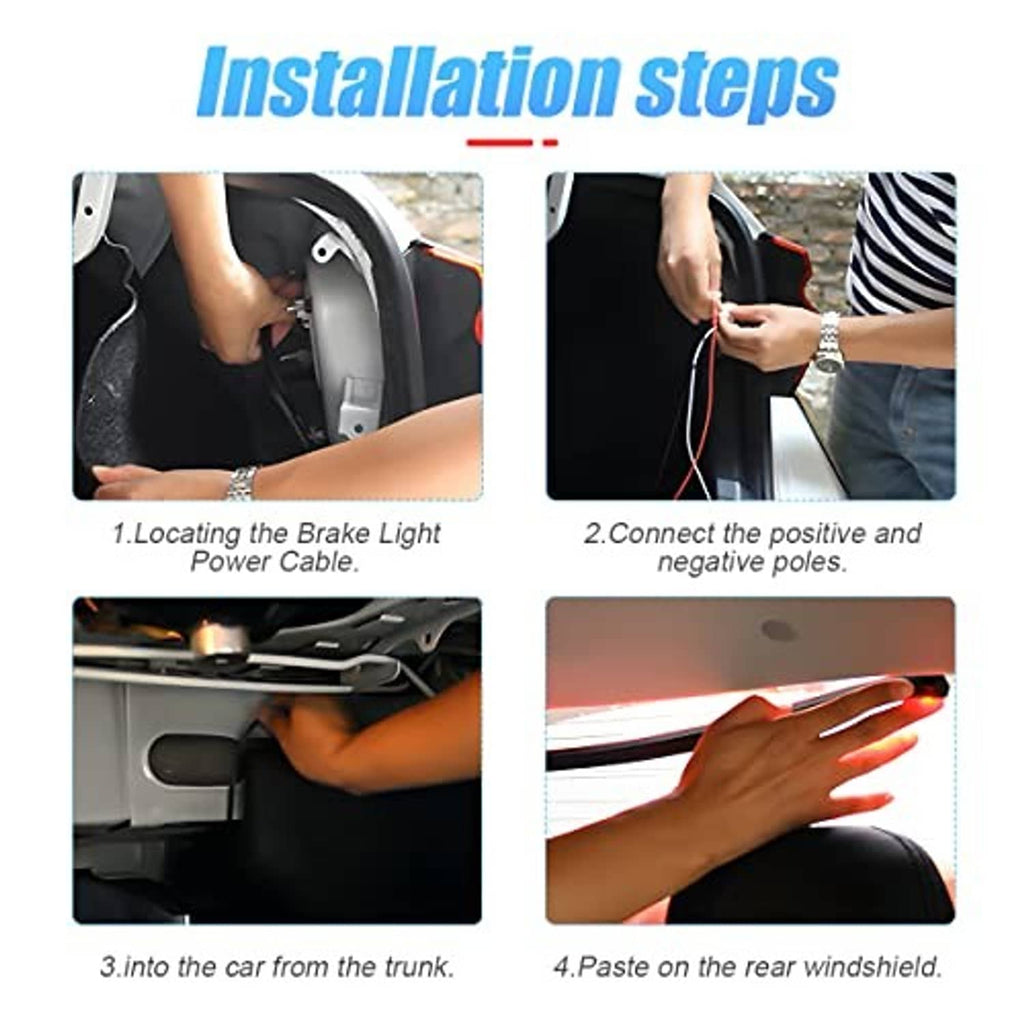 LED brake light strip being installed in a car, red light bar with wiring