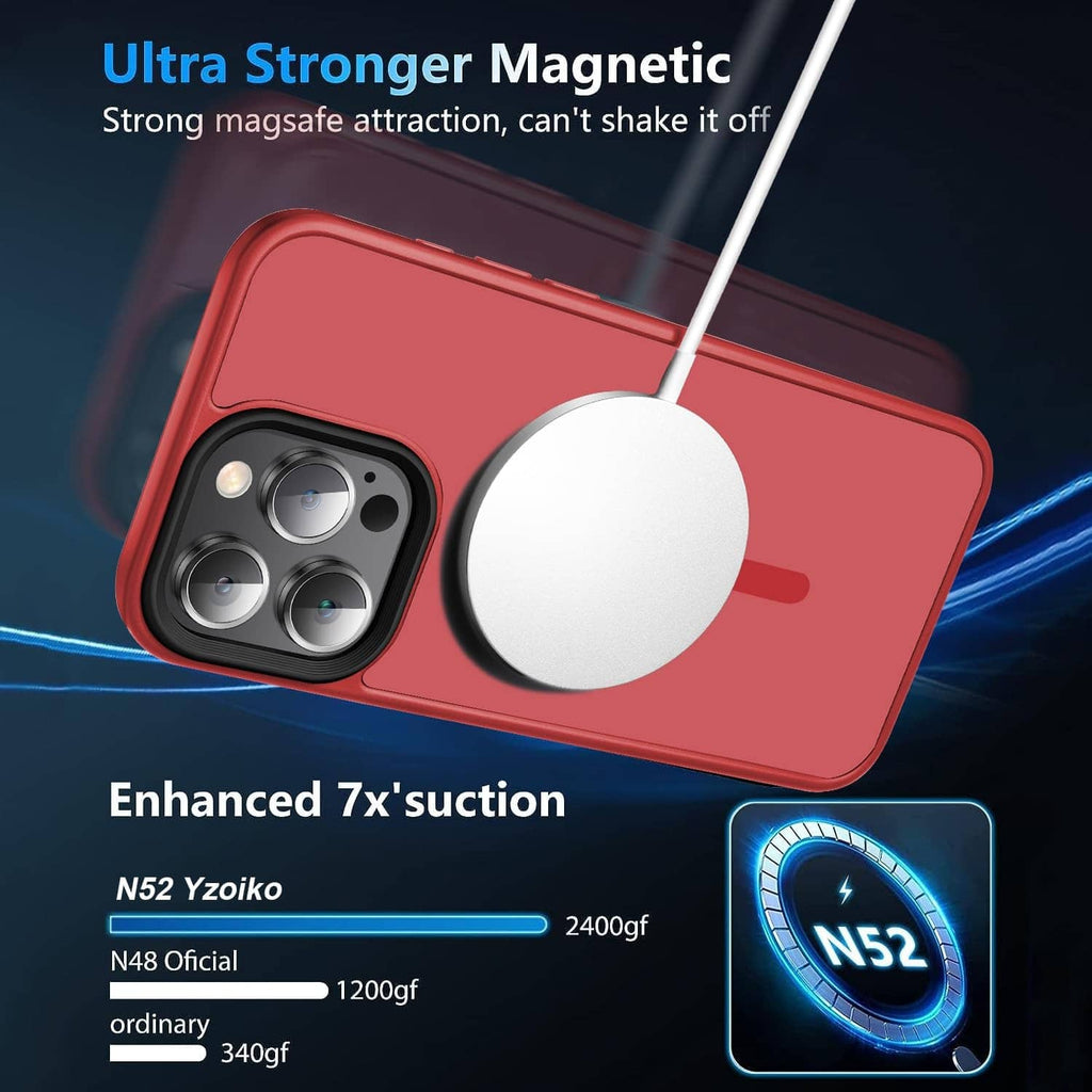 Red Yzoiko magnetic phone case with MagSafe attachment ring and camera protection
