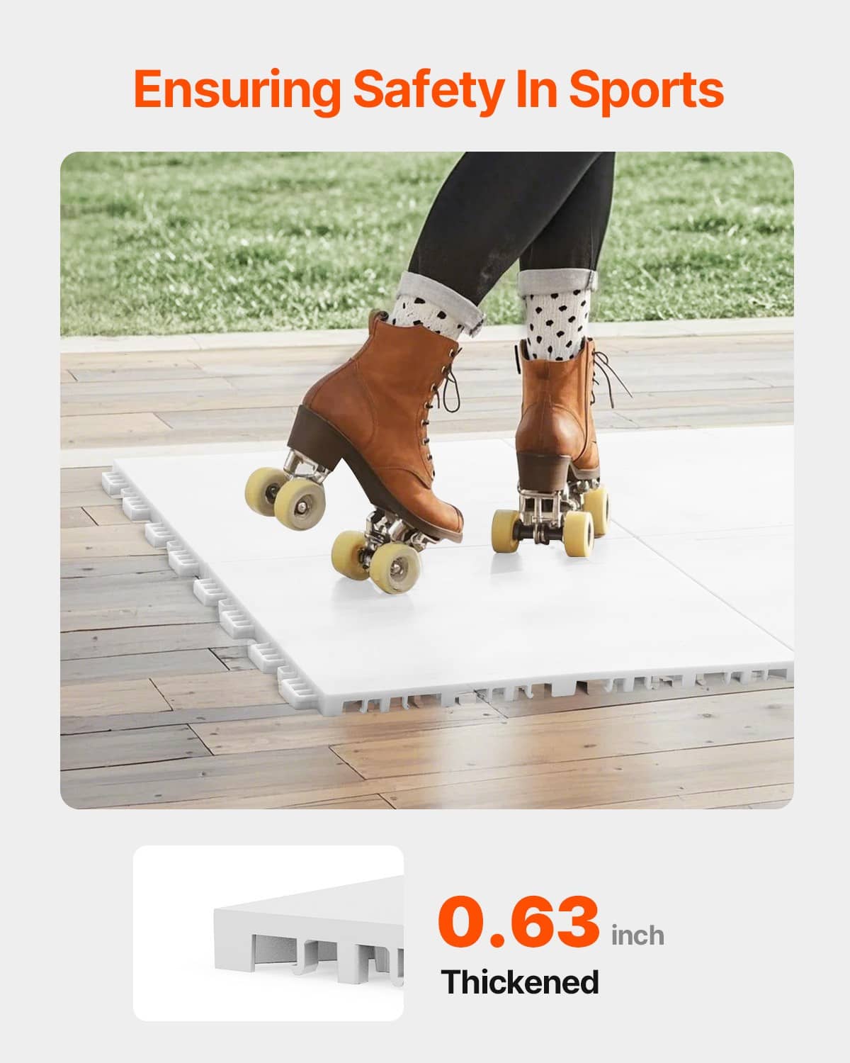 White interlocking exercise mat tiles, 0.63 in thick connector profile