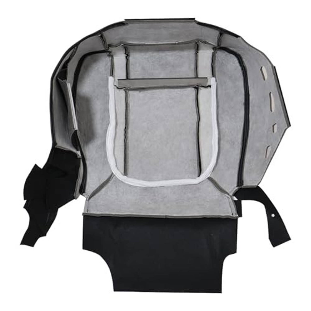 Black underside of front seat bottom replacement cover with molded padding backing