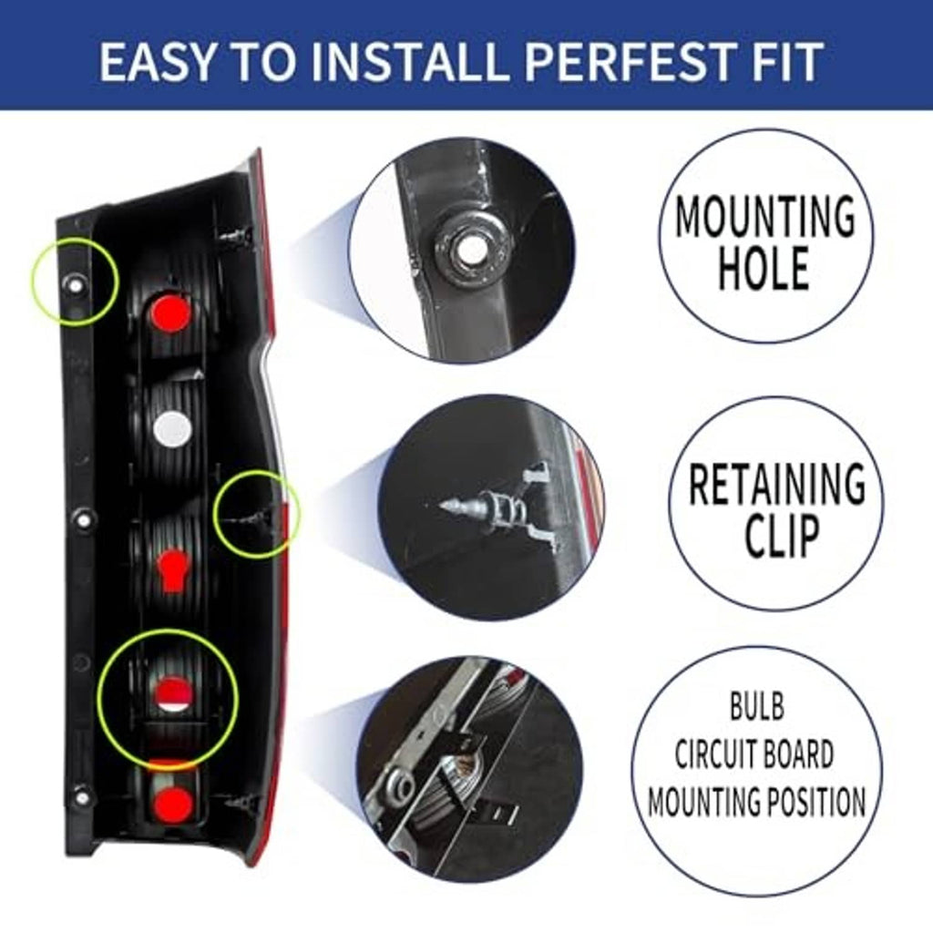 Tail light housing interior with mounting holes and retaining clip positions.