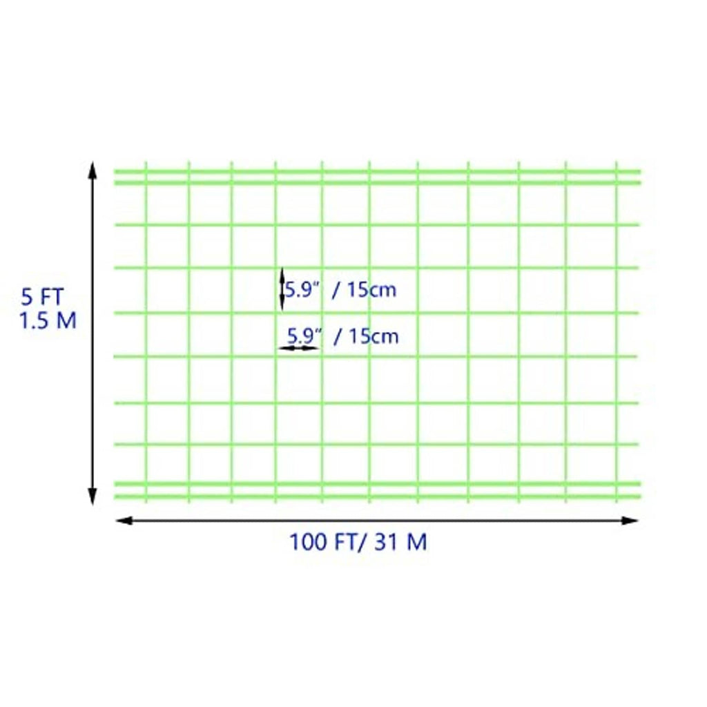 Plant support netting size diagram: 100 ft length and 5 ft height