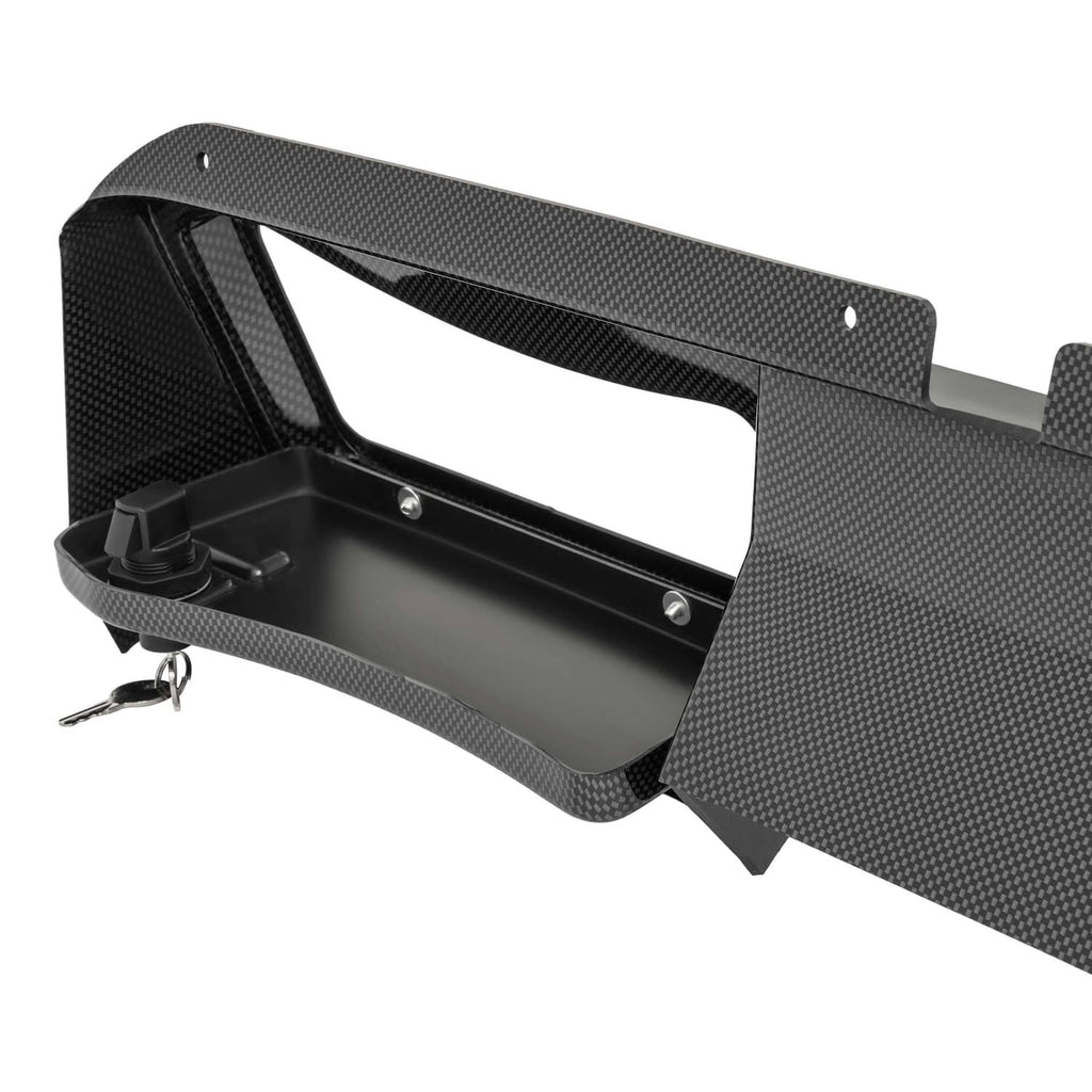 Golf cart dash board cover in carbon fiber style with key cutout and mounting holes