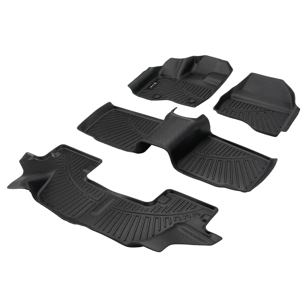 Black TPE car floor mats set, contoured shapes with grip-style ridges