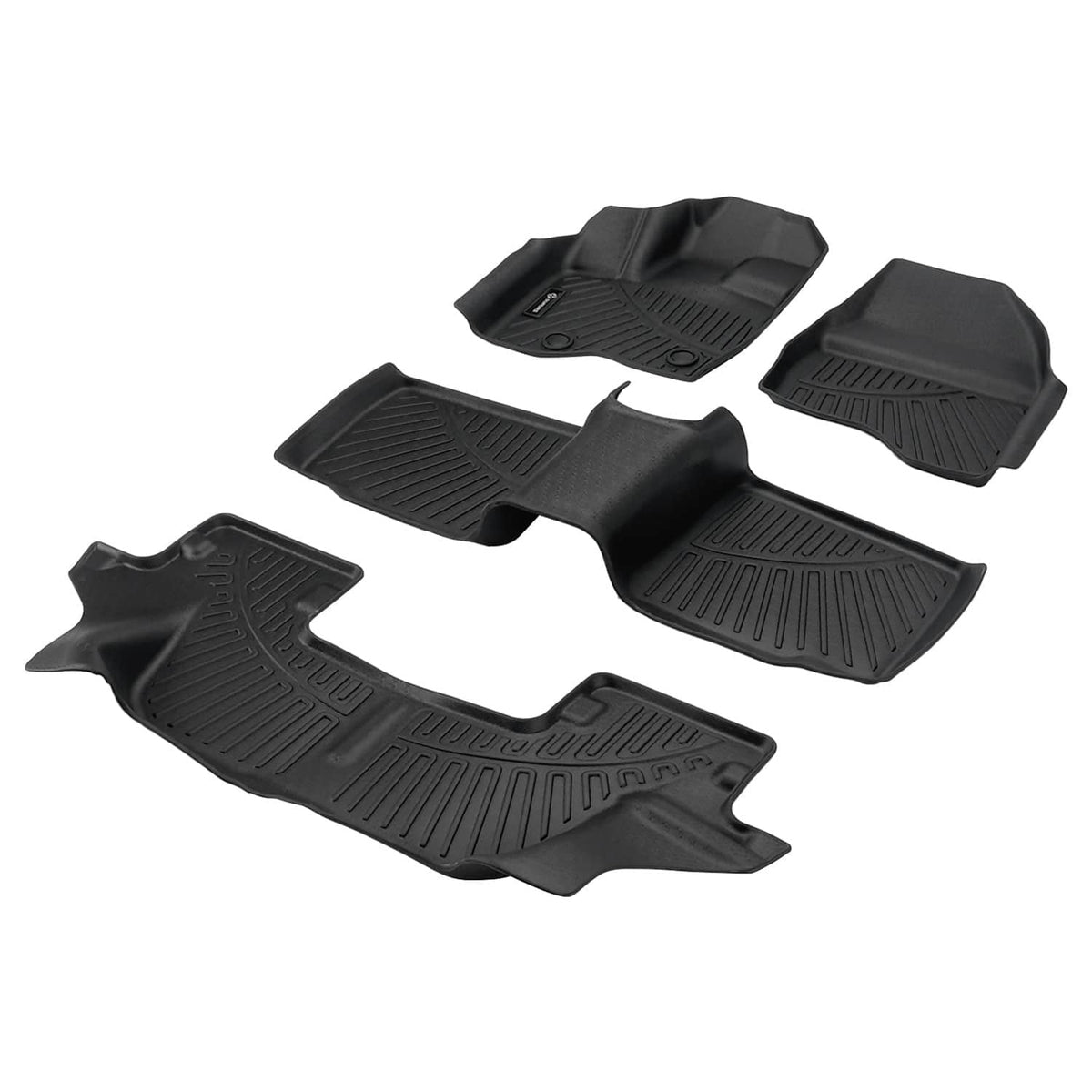 Black TPE car floor mats set, contoured shapes with grip-style ridges