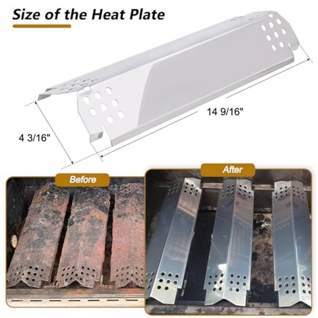 Stainless steel heat plate with vent holes and side mounting tabs, long rectangular shape