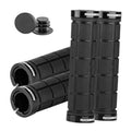 Black textured bike handlebar grips pair with double-lock rings and end plugs