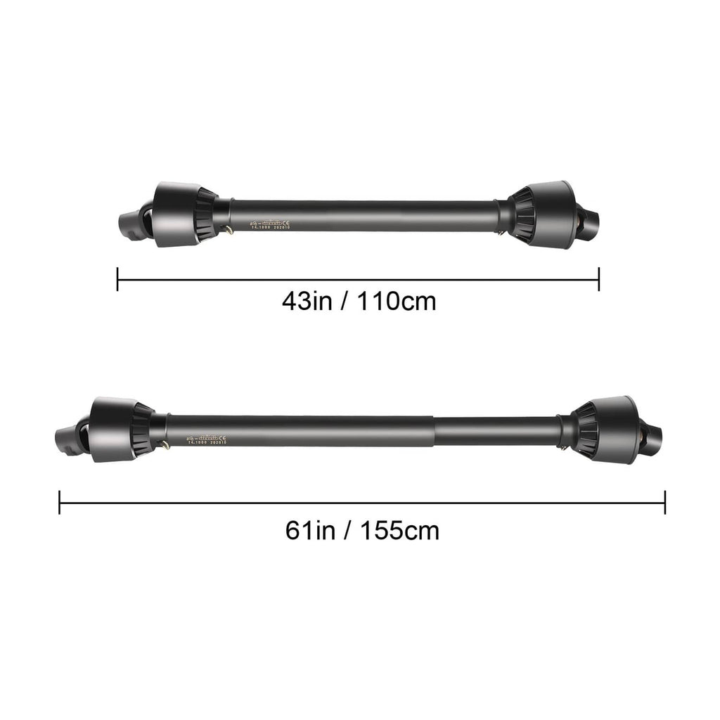 PTO drive shaft length diagram with 43 in and 61 in measurements