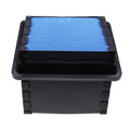 Air filter with blue mesh element in black plastic housing