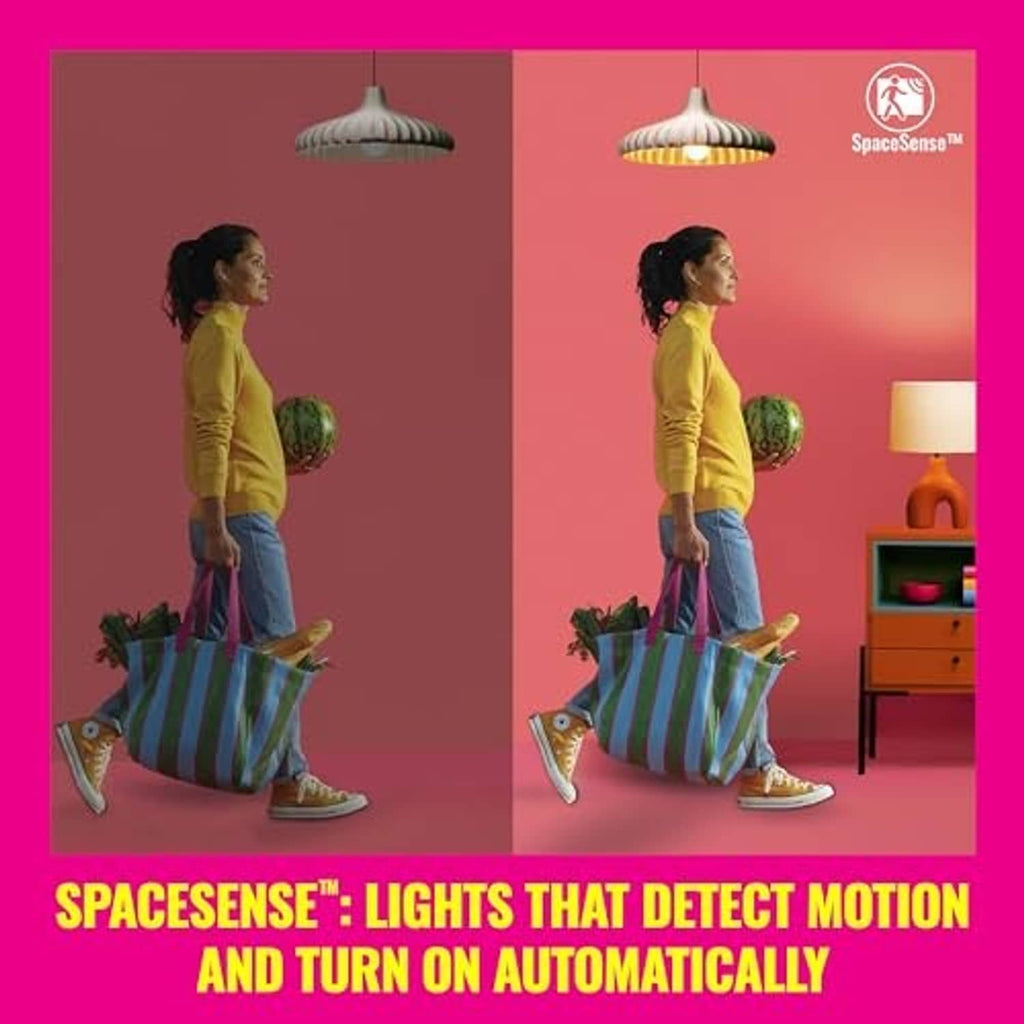 WiZ smart LED A19 bulb in a ceiling light, SpaceSense motion detection scene