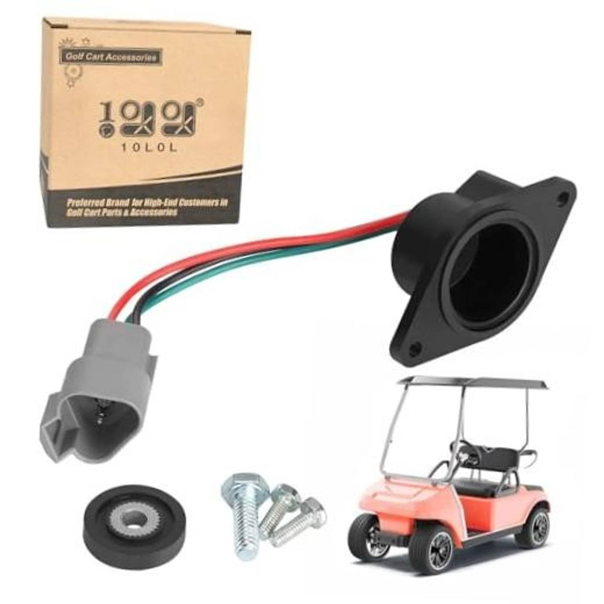 Speed sensor assembly with black housing, multicolor wire leads, mounting flange