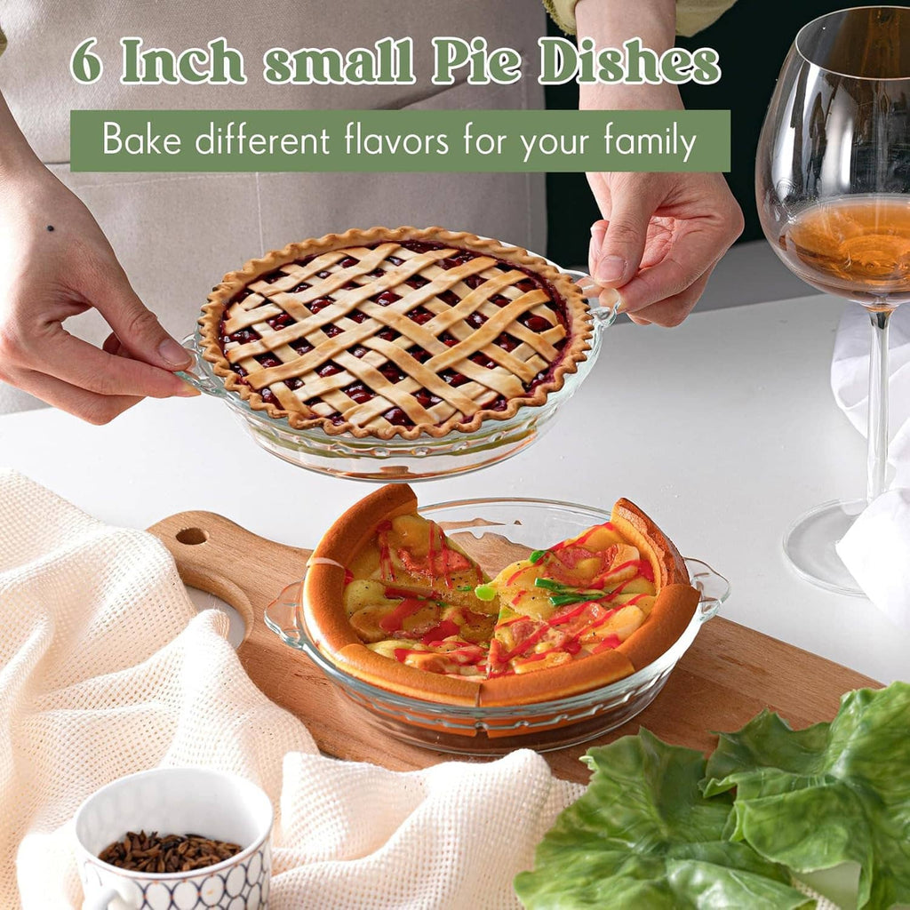 6-inch small glass pie dishes set with a lattice-topped mini pie
