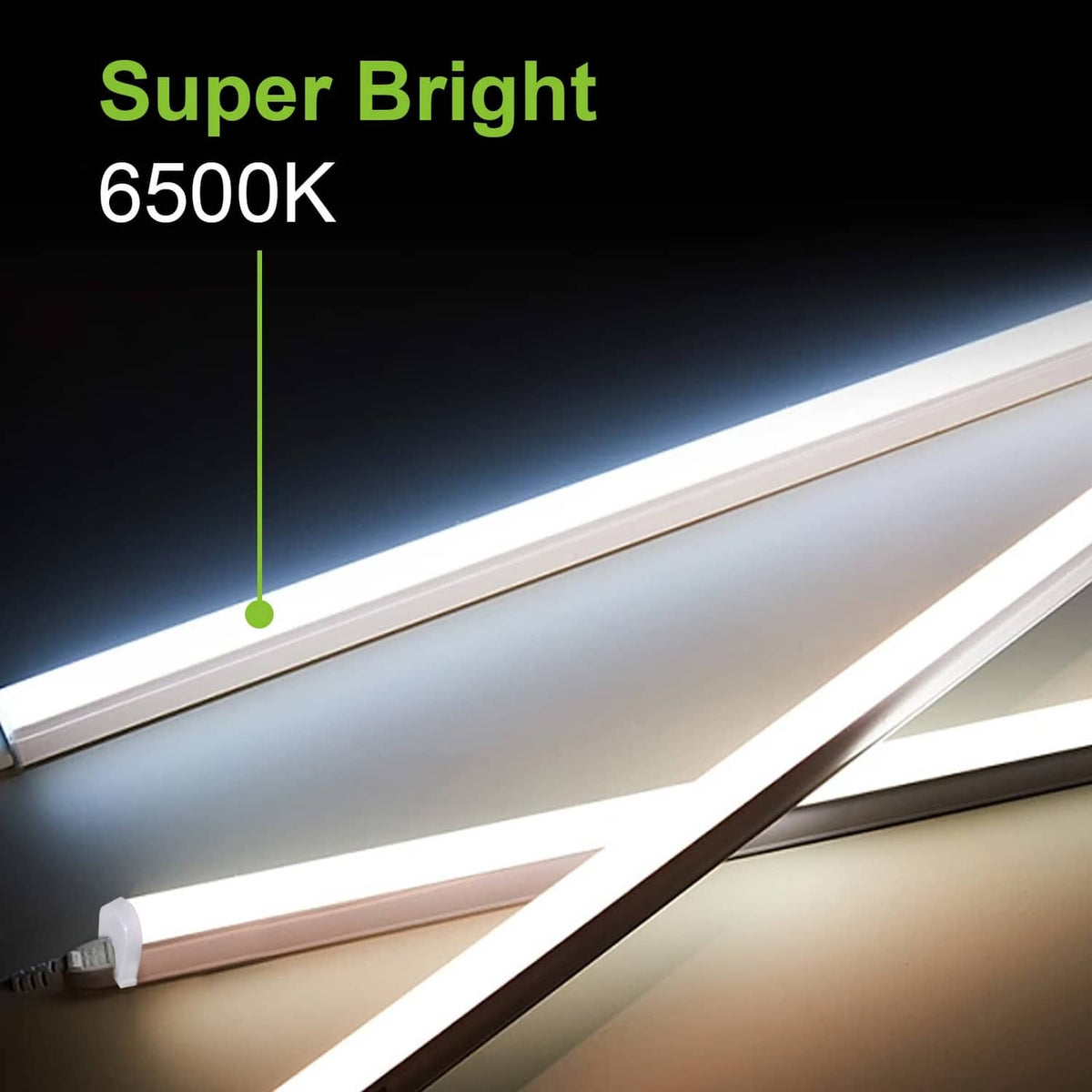 Cool white LED tube light bar with end caps, shown emitting light