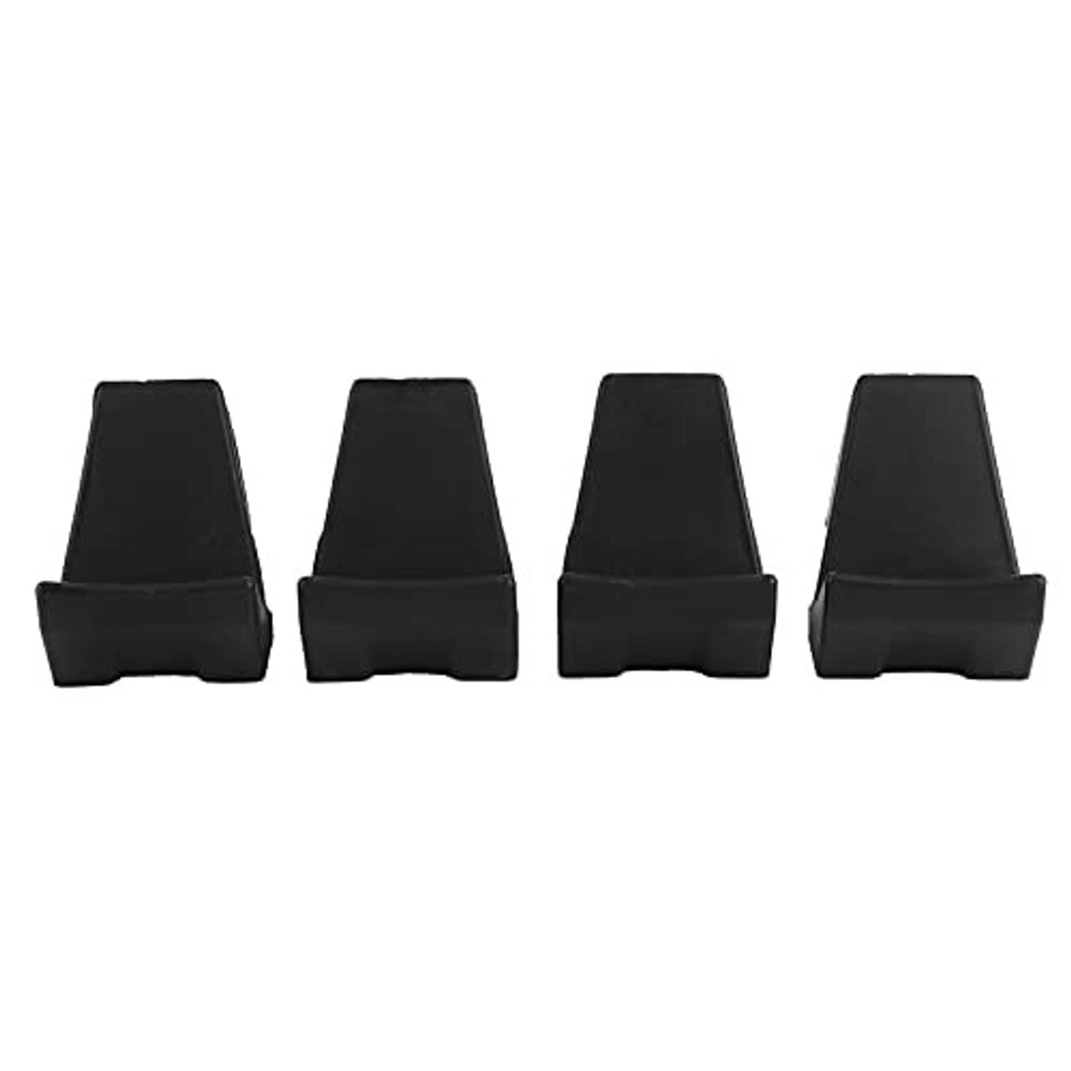 Four black rim clamp jaw covers, upright molded protective pads with flat base
