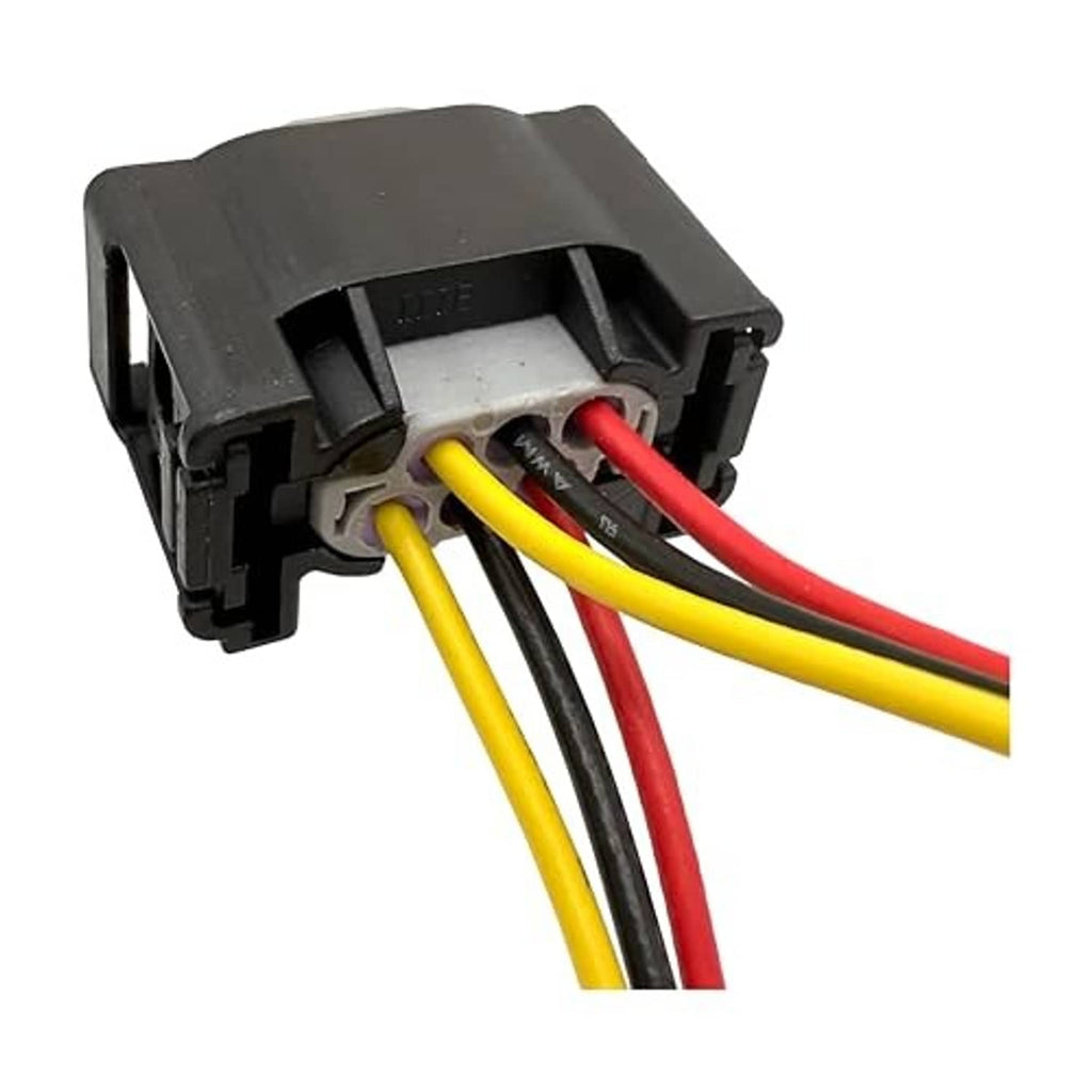 Throttle body TPS connector pigtail with black housing and four colored wire leads