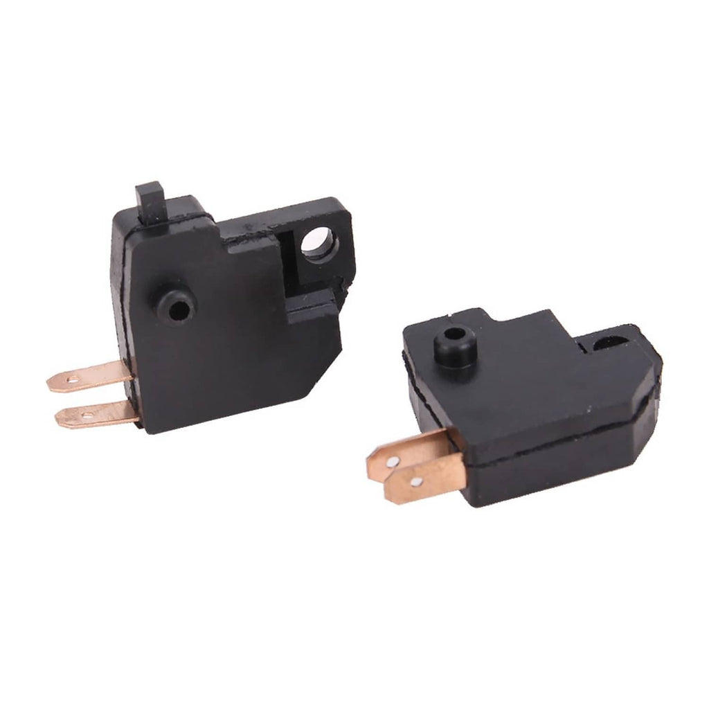 Brake stop light switch pair with black housing, copper terminals, and mounting brackets